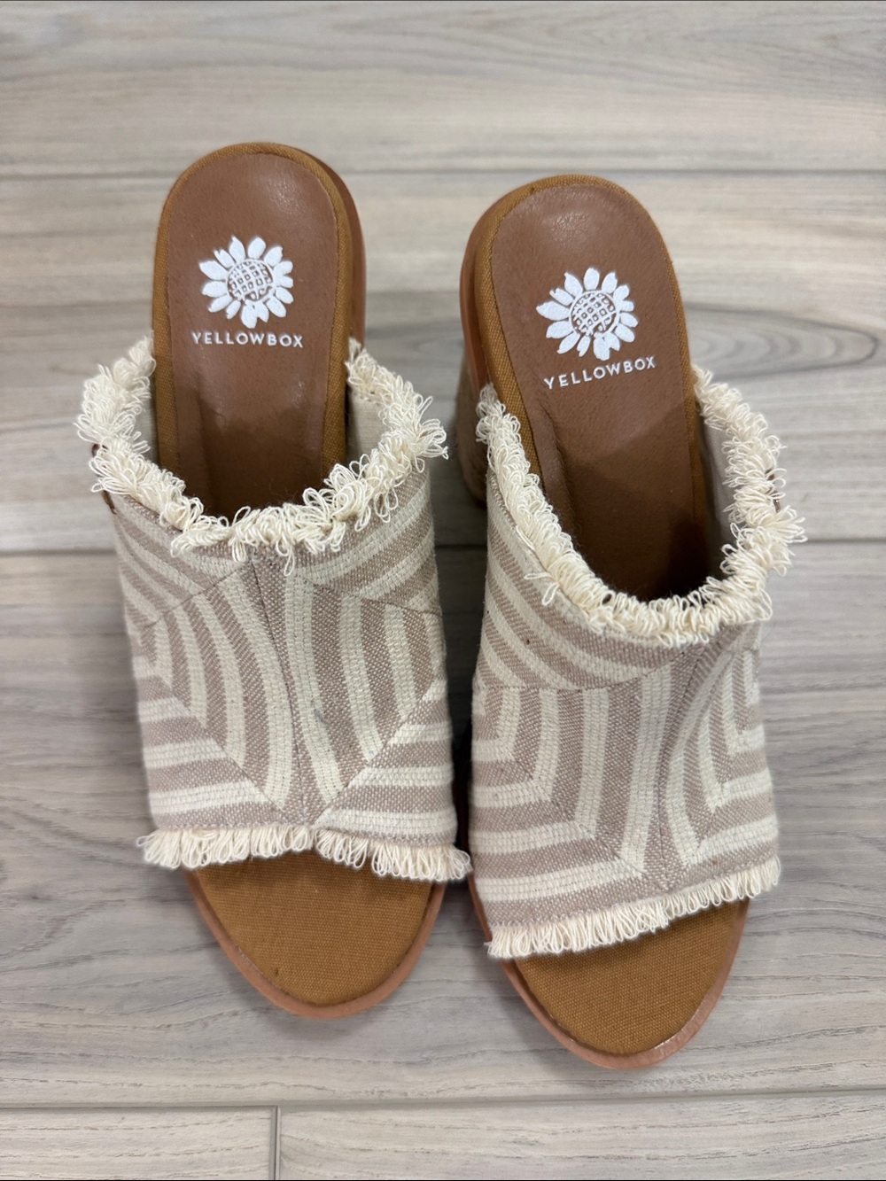 Yellow Box Beige Fringe Geometric Slide Mules